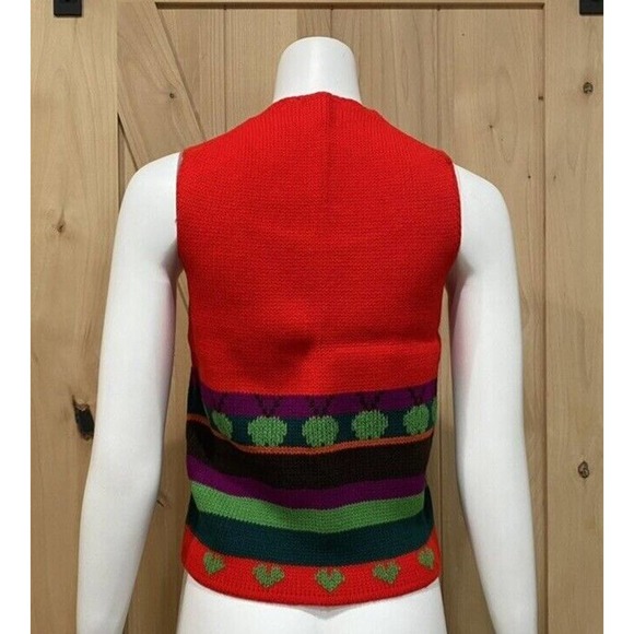 Red Apple Print Sweater Vest Size M Granny - Picture 2 of 7
